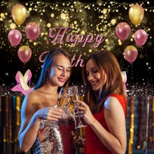 Dienalls 6x4ft Happy Birthday Party Backdrop Red Gold Birthday Decorations Background Birthday Party Banner Decorations Backdrop - Multicolor - View 3