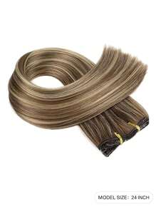 1 件 6 片夹式接发，含 16 个夹子，可合成 24 英寸延长直发接发（冷棕色和金色亮点），适合女性日常使用 - 彩色 - 查看 3