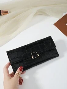 鳄鱼压纹折叠女士时尚现代商务超薄便携多功能大容量信用卡拉链身份证现金存储商务休闲完美学校大学工作商务通勤教师节返校假期办公室周年纪念日情人生日礼物女性白领大学生包学校用品宿舍和返校女士钱包钱包长钱包 - 黑色 - 查看 2