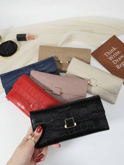 鳄鱼压纹折叠女士时尚现代商务超薄便携多功能大容量信用卡拉链身份证现金存储商务休闲完美学校大学工作商务通勤教师节返校假期办公室周年纪念日情人生日礼物女性白领大学生包学校用品宿舍和返校女士钱包钱包长钱包