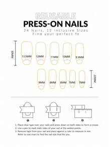 Sanrio 24入組長款芭蕾Y2K可愛閃爍紫色星星圖案和甜美日系風格的3D星星鑲嵌裝飾全覆蓋式假指甲套裝，適用於女性和女孩 Press On指甲用品 - 彩色 - 查看 7