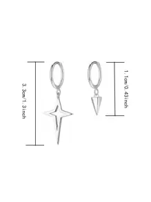 "A Pair of Stainless Steel Asymmetrical Cross Star Earrings - Cool Stud Earrings for Women, Unique Dangling Ear Drops, Minimalist Luxury Ear Cuffs, Minimalist Ear Accessories with Cold Tone"