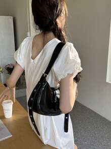 1pc PU Leather Women Handbag, Fashionable Y2K E-Girl Motorcycle Style Bag, Versatile Retro Small Pouch, Sweet & Spicy Underarm Bag, Niche Shoulder Crossbody Underarm Bag For Women, Japanese Bag, Vintage Bag For Women, Street & Japanese Bag For Women