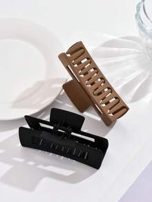 2/1pc Women Black Brown Khaki Square Big Size Lightweight Plastic Hair Claw Clips, Minimalist Fashion Versatile Daily Wear Hair Accessories - Multicolor - View 7