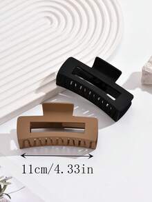 2/1pc Women Black Brown Khaki Square Big Size Lightweight Plastic Hair Claw Clips, Minimalist Fashion Versatile Daily Wear Hair Accessories - Multicolor - View 3
