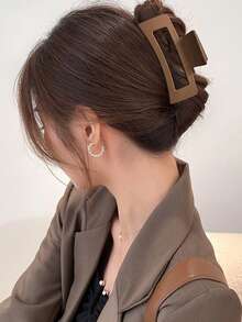 2/1pc Women Black Brown Khaki Square Big Size Lightweight Plastic Hair Claw Clips, Minimalist Fashion Versatile Daily Wear Hair Accessories - Multicolor - View 5