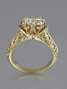 1pc Delicate White Hollow Out Flower Pattern Ring, Minimalist Design, Party Event Gift - Yellow Gold - View 3