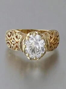 1pc Delicate White Hollow Out Flower Pattern Ring, Minimalist Design, Party Event Gift - Yellow Gold - View 1