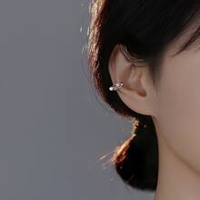 女式立方氧化鋯石貝殼珍珠純銀鍍金耳環夾簡約精緻時尚幸運時尚禮物聖誕感恩節派對