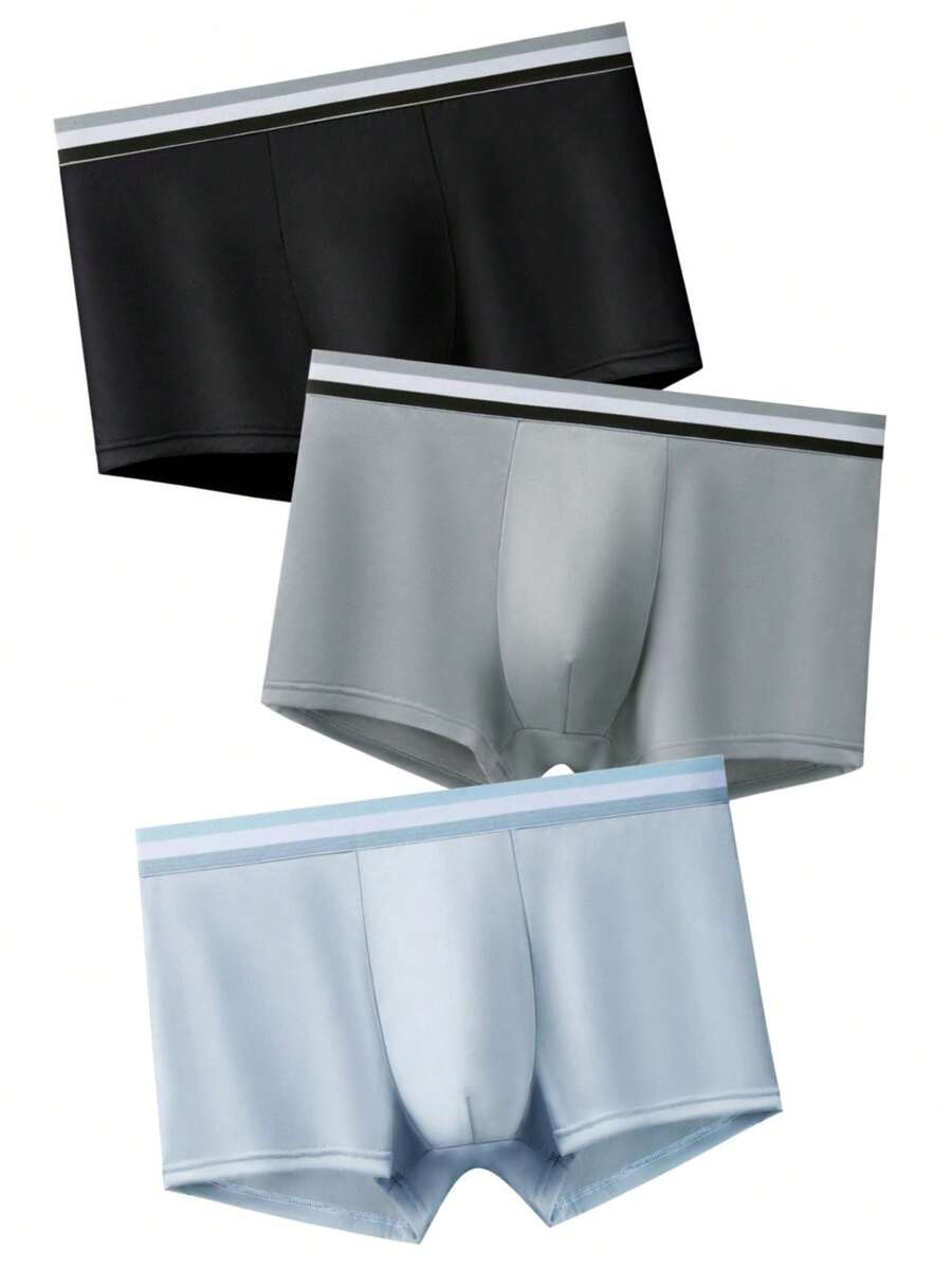 3pcs Men's Breathable, Perspiration-Wicking, Fashionable, Personalized, Slim-Fit Boxer Shorts/Panties For Sports And Daily Wear - Multicolor - View 1