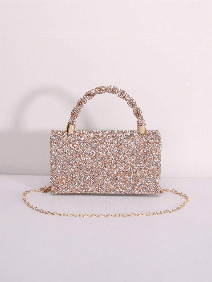 闪闪发光，闪亮迷人，优雅，精致时尚精致手拿包（手持），适用于晚会晚宴包，适合派对女孩、女士的晚宴包，适合女性参加派对、婚礼、舞会、晚餐/宴会，是送给女性的最佳礼物，迷人的水钻包 - 香檳色 - 查看 1