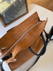 復古通勤女士大容量手提袋和肩袋 - 棕色 - 查看 5