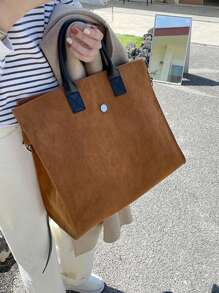 復古通勤女士大容量手提袋和肩袋 - 棕色 - 查看 6