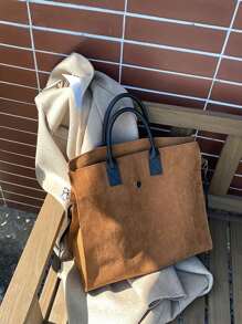 復古通勤女士大容量手提袋和肩袋 - 棕色 - 查看 2