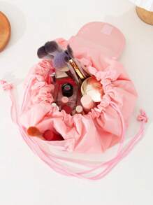 1 件超大容量布质抽绳化妆包，多色便携式收纳袋，适用于护肤品、家居、旅行 - 粉色 - 查看 1