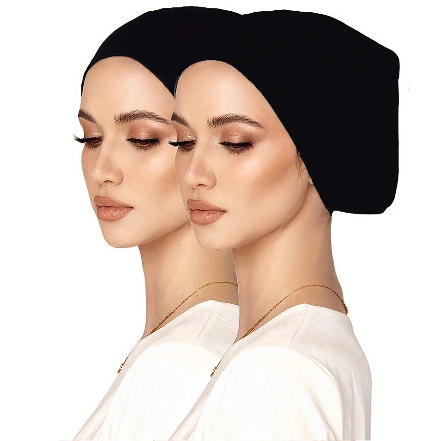 2 件装白色和黑色丝绸般光滑面料直管头带适合日常佩戴女士围巾套装