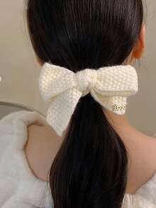 1 件米色针织蝴蝶结发带弹性发带，适合女孩日常休闲穿着 - 米色 - 查看 3