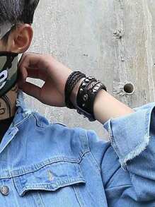 Bracelet De Cosplay Lolita Harajuku Japonais, Bracelet en PU Masculin-féminin Cool À Rivets Punk Rock, Chaîne Noire Et Métal Pour Couple Décoratif Branché Et À La Mode