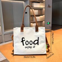 1入組女性大容量時尚帆布字母圖案單肩托特包 - 米色 - 查看 7