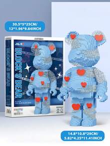 2630pcs Cartoon Bear Brick Light & Heart Pattern Blue Bear Model Mini Particle Building Blocks, Moc Rhinestone Mini Blocks, Kids' Learning & Creative Toys Home Decoration, Great Christmas Gifts For Children - Baby Blue - View 3