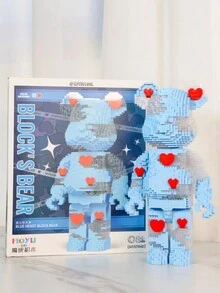 2630pcs Cartoon Bear Brick Light & Heart Pattern Blue Bear Model Mini Particle Building Blocks, Moc Rhinestone Mini Blocks, Kids' Learning & Creative Toys Home Decoration, Great Christmas Gifts For Children - Baby Blue - View 2