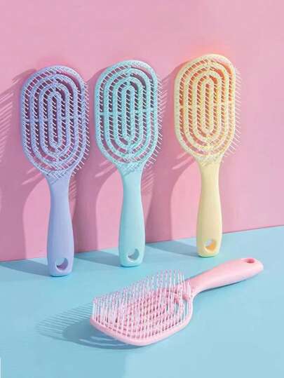 1pc Women Long Handle Hollow Comb Pink Hairbrush, High-Quality Static-Free Wet & Dry Use Volumizing Hair Styling Tool ,Hair Styling Tools Hair Accessories