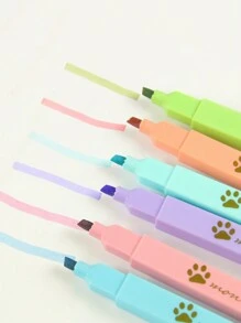 6pcs Mixed Color Highlighter Pens With Cat Paw Design, For Students - Multicolor - View 3