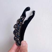 1pc Rhinestone Decor Banana Hair Clip, Chic Hair Accessory For Daily Wear - Navy Blue - View 3