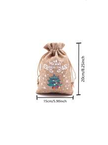 12 chiếc túi vải lanh đựng quà Giáng sinh có dây rút, thiết kế minh họa hình quả táo và kẹo dễ thương, Giáng sinh - Nhiều màu - Xem 2