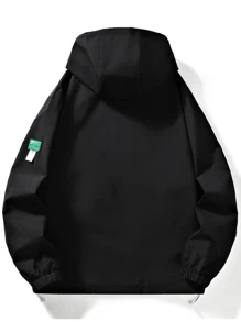 男士户外防风夹克，运动夹克，带拉链口袋的防风外套 - 黑色 - 查看 4