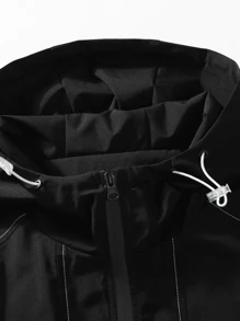 男士户外防风夹克，运动夹克，带拉链口袋的防风外套 - 黑色 - 查看 5