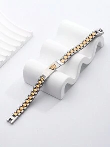 1 件时尚简约黑色不锈钢手链，配银色皇冠吊饰，适合任何场合佩戴，让您在朋友中脱颖而出，展现时尚优雅的气质 - 金黃色 - 查看 4