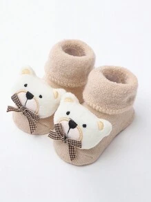 1雙嬰兒卡通熊防滑地板襪子 - 米色 - 查看 4