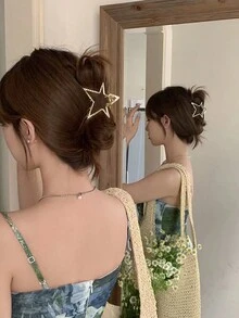 1個女士髮飾金屬星星設計髮夾,適用於半扎、馬尾、魚夾、星星髮夾 - 金色 - 查看 6