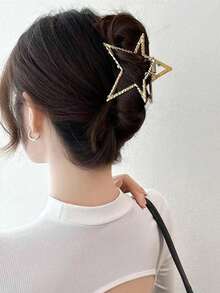 1個女士髮飾金屬星星設計髮夾,適用於半扎、馬尾、魚夾、星星髮夾 - 金色 - 查看 4
