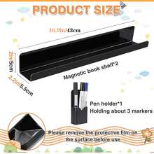 2 Pcs Black Magnetic Book Shelf For Whiteboard, Reusable Acrylic Magnetic Book Holder With A Pen Container, Book Display Shelf , Suitable For Teacher Classroom Office Refrigerator - Black - View 8