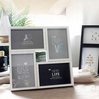 Un Cadre Photo De Combinaison En Quatre Grilles De 6 Pouces, Un Cadre Photo Noir Et Blanc De Style Américain Vintage, À Poser Sur Une Table Ou À Fixer Au Mur, Adapté Pour Album De Bébé Et Petit Cadeau, Cadre Photo Haut De Gamme Avec Surface En Verre