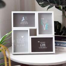 One Four-Grid Combination 6 Inch Photo Frame, Black & White Vintage American Style Photo Frame, Tabletop Or Wall Mount, Suitable For Baby Album And Small Gift, High-End Glass Surface Photo Frame Gifts Birthday Graduation