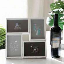 One Four-Grid Combination 6 Inch Photo Frame, Black & White Vintage American Style Photo Frame, Tabletop Or Wall Mount, Suitable For Baby Album And Small Gift, High-End Glass Surface Photo Frame Gifts Birthday Graduation