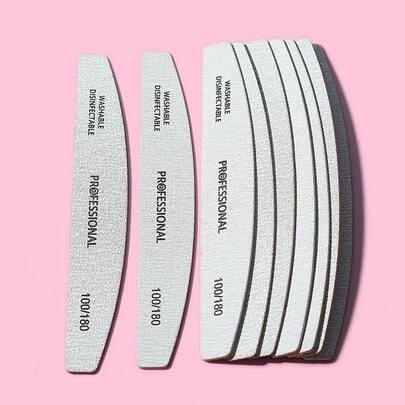 5 chiếc dũa móng tay hình lưỡi liềm, độ nhám 100/180, làm bằng gỗ, hai mặt, có thể giặt, tái sử dụng, dụng cụ làm móng cho móng tự nhiên, dùng tại nhà và salon. Đồ dùng làm móng, dụng cụ làm móng, dụng cụ nghệ thuật làm móng, chuẩn bị cho năm học mới, làm móng, dụng cụ làm móng giả.