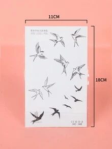 1pc Waterproof, Non-reflective Flying Swallow Temporary Tattoo Decal For Women's Arms, Chest, And Collarbone - Black - View 3