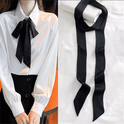 1pc Women's  Chiffon Shirt With Fashionable Draping Ribbon & Bow Tie Detail Suitable For Daily Wear Accessories Women