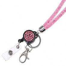 1入女士鑲嵌鑽石掛繩,帶有id卡插槽和鑰匙收納繩的閃亮掛繩,適合作為女性禮物 - 深灰色 - 查看 5