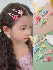 5入組女孩可愛五角星彩色bb夾髮夾卡通髮飾 - 彩色 - 查看 1
