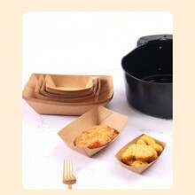 10pcs Disposable Kraft Paper Box With Handle, Fast Food Packaging Box For French Fries, Fried Chicken, Chips, Snacks, - Brown - View 5