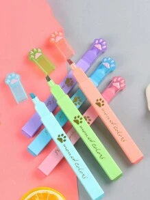 6pcs Mixed Color Highlighter Pens With Cat Paw Design, For Students - Multicolor - View 6