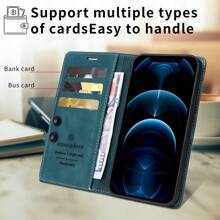 1pc Blue Business Style Wallet Phone Case With Card Slot & Suction Cup & Flip Cover, Shockproof Case Compatible With Apple/samsung/xiaomi/redmi Series