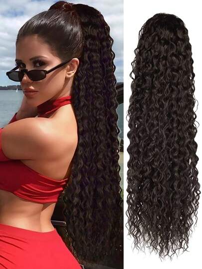 Ponytail Riccio Lungo 22 Pollici Con Capelli Sintetici Resistenti Al Calore E Clip Istantanea, Estensione Coda Di Cavallo Con Cordino Per Clip, Arricciato