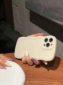 1pc Solid Color Wave Patterned Phone Case Compatible With Apple - White - View 3