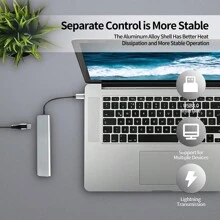 7個port Usbc集線器,超薄型上置式基座,1個usb 3.0 Port、1個sd/tf卡讀卡器、1個usb2.0、pd充電器(100w)&(4k@30hz),適用於macbook Pro 2022/2021/2020/2019,surface Book 2等 - 灰色 - 查看 4